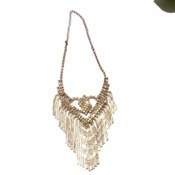 Vintage Aurora Borealis Rhinestone Chain Fringe Statement Necklace - Picture 5 of 8